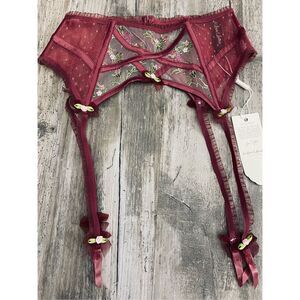 For Love & Lemons Cordelia Burgundy Lace Embroidered Garter Sz XXS